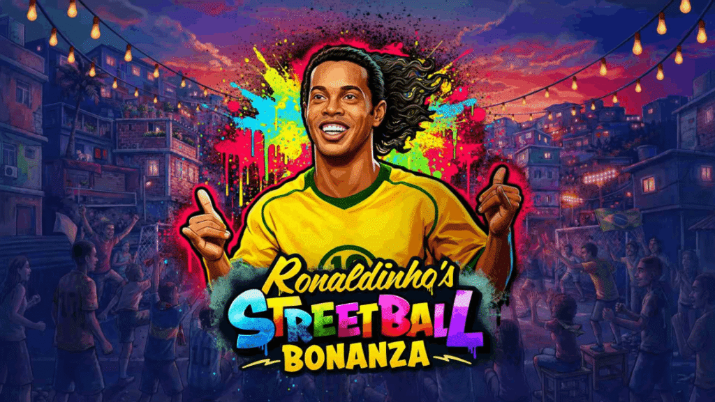 Ronaldinho's Streetball Bonanza från Booming Games med gatufotbollstema, free spins och multiplikatorer upp till 100x.